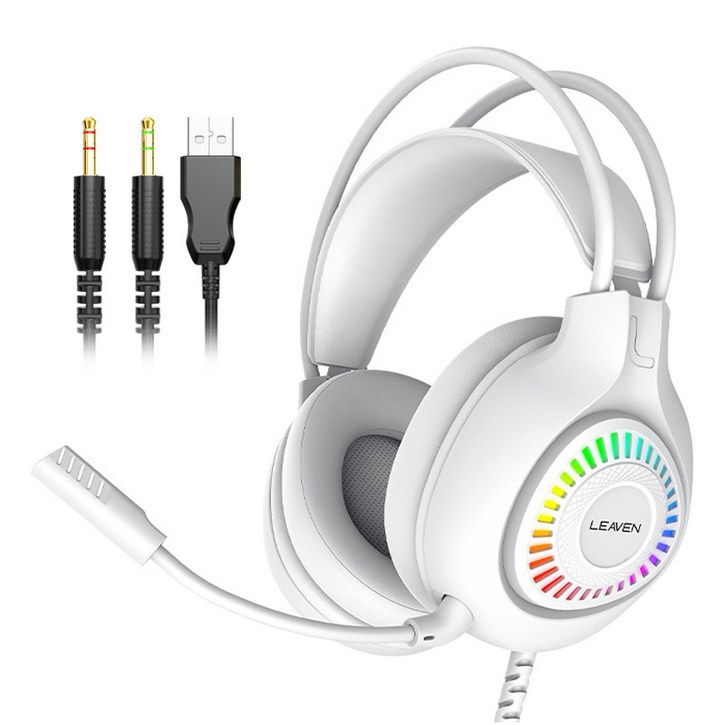 SUKI 7.1채널 마이크 RGB LED 캔슬링 노이즈 레이저 유선 게이밍 헤드셋, SK75화이트RGB