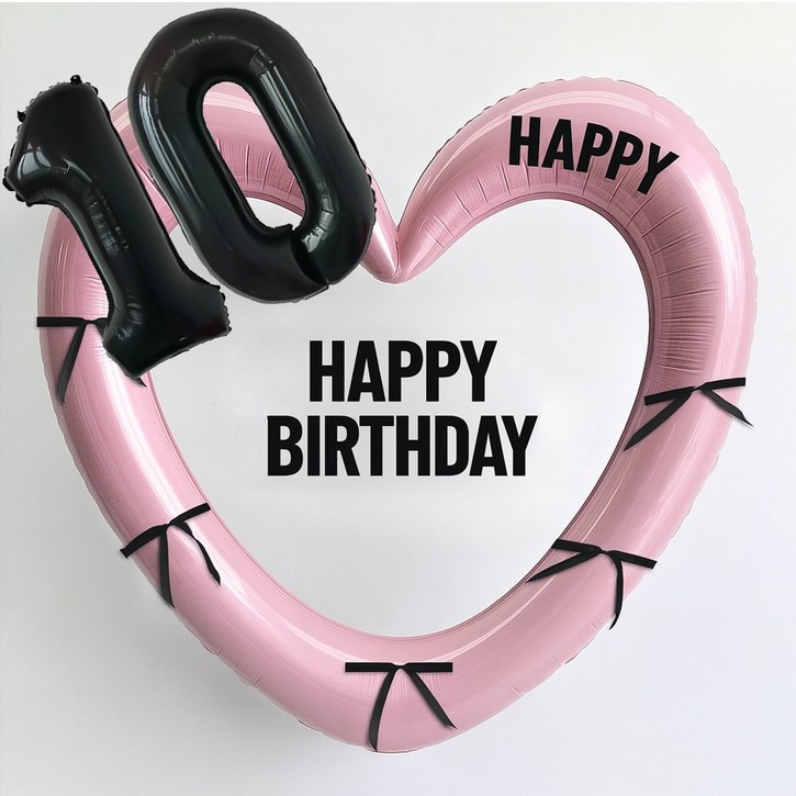 해피제이니 블랙 숫자 하트프레임 풍선 생일파티용품세트(프리레터링 시트지 포함) 포토존, 1세트, 10 핑크하트