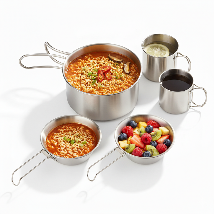 LUMANOKI 필요한것만 챙기는 12인용 스텐 냄비1P 시에라컵2P 캠핑컵 2P 캠핑 5P세트 보관파우치증정 코펠세트, 5종 세트 캠핑 식기 세트, 5개