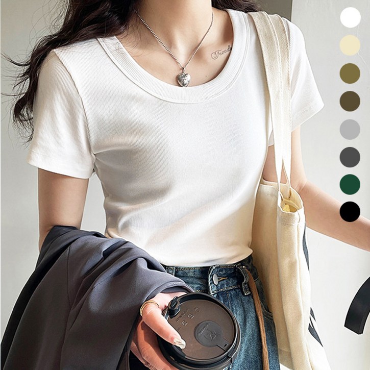 루나 라운드 골지 반팔티 (9color) 기본아이템 무지 반팔