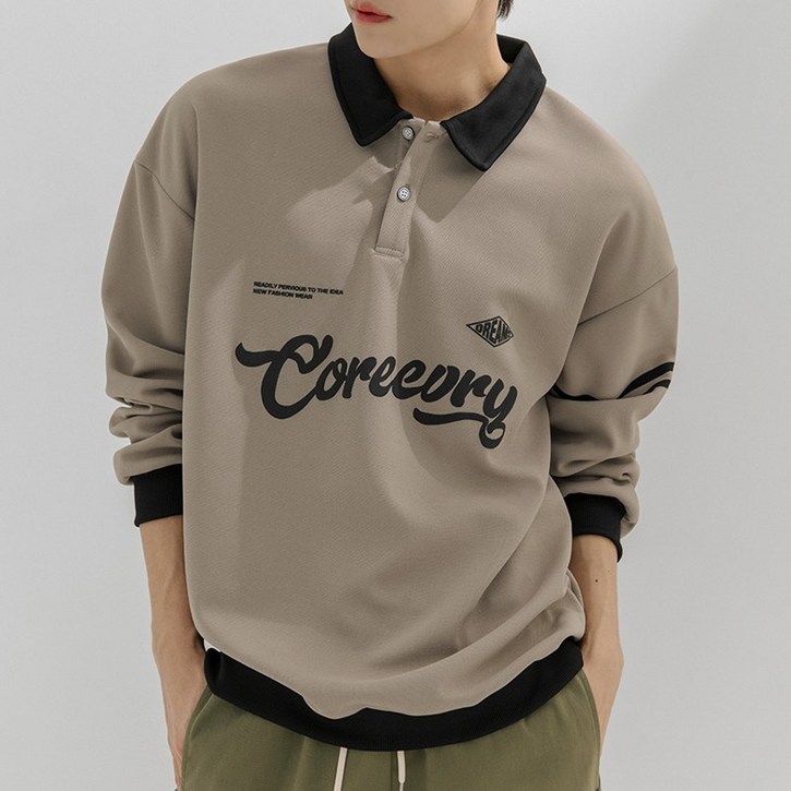 스몰더 남성용 오버핏 카라 맨투맨 티셔츠 [1345]