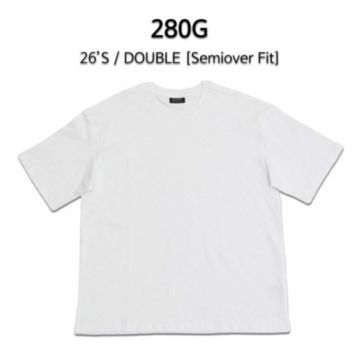 라이브베이직 280G 세미 오버핏 26수2합 레이어드 남자 무지 반팔 티셔츠 흰색 반팔티