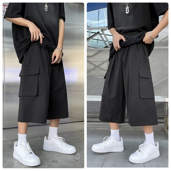 11 2벌세트 히트세븐 밴딩 루즈핏 7부바지 칠부 카고바지 작업복바지 봄 여름 통바지 오토바이 남자 반바지 밴딩 카고 팬츠 와이드 빅사이즈 BSD19