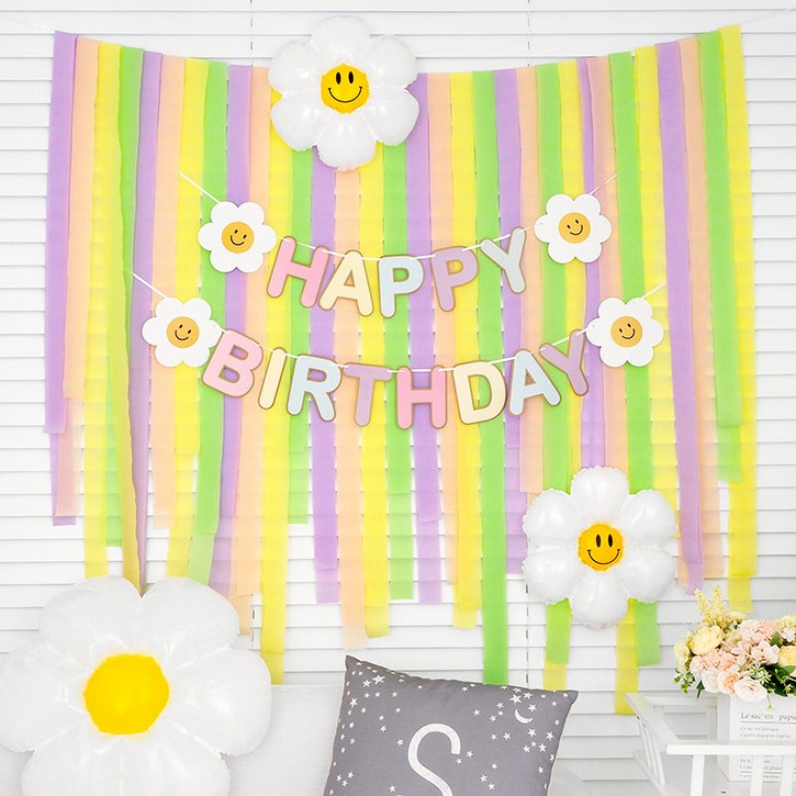 파티팡 생일파티 장식세트 데이지 스트리머 파스텔 손펌프증정 장식방법동봉 생일파티 파티용품 파티풍선, 1개