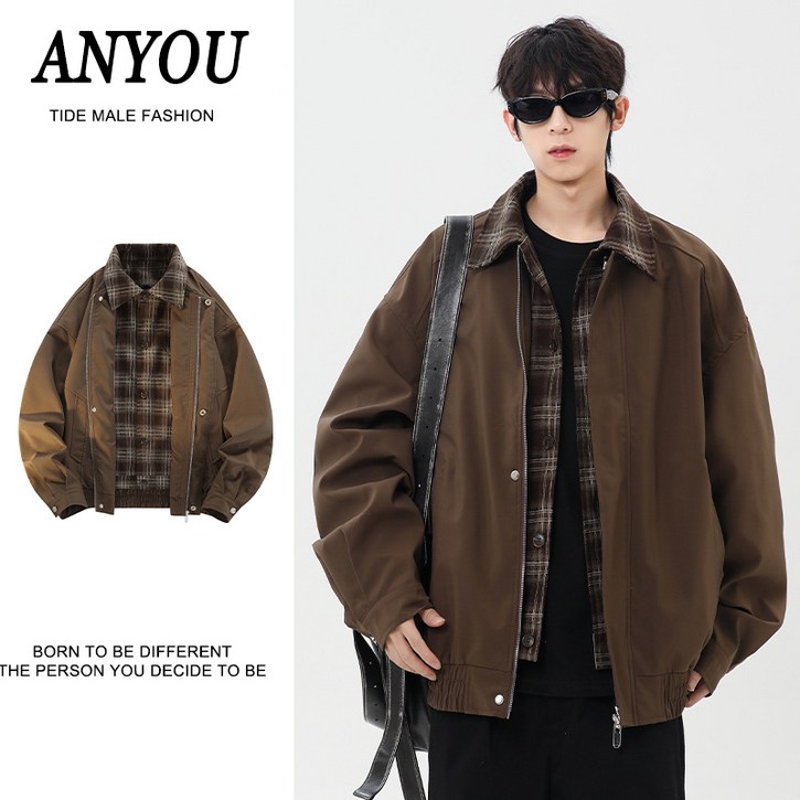 ANYOU 남성 가두겹 재킷 봄가을 오버핏 아우터