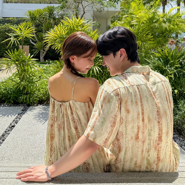 사이공 데이 휴양지 커플룩 신혼여행 여성 여름 바캉스 롱원피스 허니문 하와이안 비치룩 시밀러룩 반팔셔츠 세트 휴가 여행용 베트남 해변옷