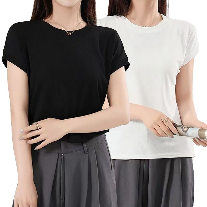 1+1 쥬베아르 여성 모달 라운드넥 캡소매 반팔티 캡소매티