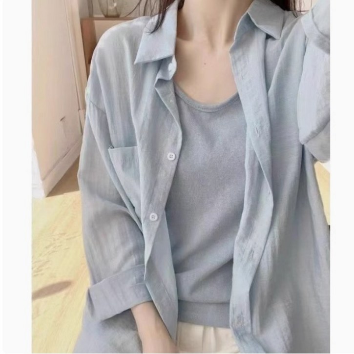 쌍천 여성 봄 여름 얇은 자외선 차단 셔츠 아우터 카디건 셔츠 루즈핏 날씬해 보이는 셔츠
