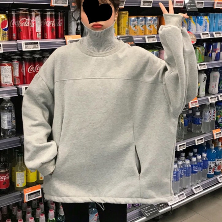 오버핏 기모 터들넥 맨투맨 티 폴라티