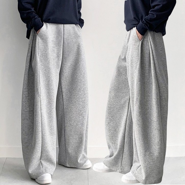 FITOJIM 남자 기모/일반 사이드 핀턱 옆트임 와이드 팬츠 밴딩 츄리닝 트레이닝 바지