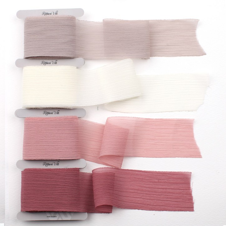 리본빌 쉬폰 리본끈 세트, 주름 리본(4색 3마씩), A.로즈핑크(Rose Pink)