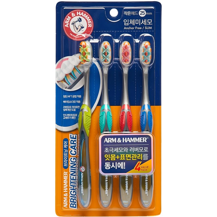 암앤해머 브라이트닝케어 베이킹소다모 칫솔, 4개입, 1개