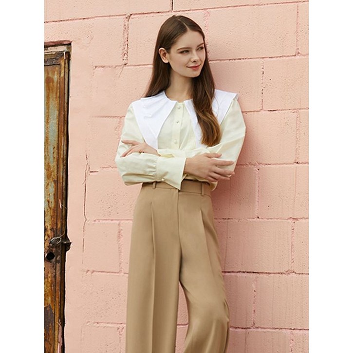 에고이스트 옐로우 탈부착 카라 볼륨소매 블라우스 EN3WB860