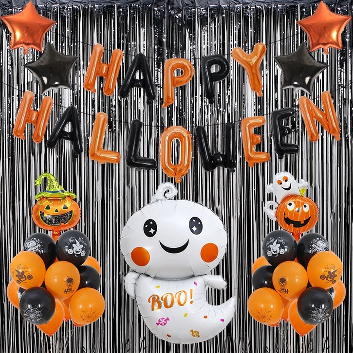 해피 할로윈 가랜드 풍선장식 커튼세트