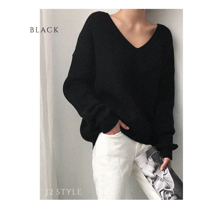 J2 STYLE 풀오버브이넥 언발란스니트