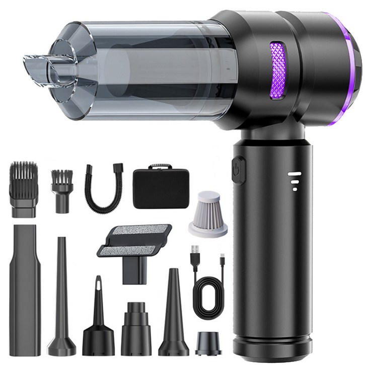 [최신형]Voltmate 휴대용 무선 에어건 청소기 차량 가정 야외 흡취일체형 다기능 청소기 LED 전량 표시 BLDC 브러시리스 16000Pa Type-C 포트 진공 포장