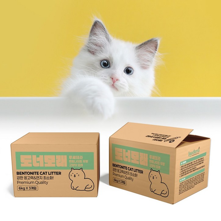 동물병원추천 신제품 루쎄테라 도너모래 고양이 먼지없는 벤토나이트 대용량 국산 모래, 무향, 3개, 6kg