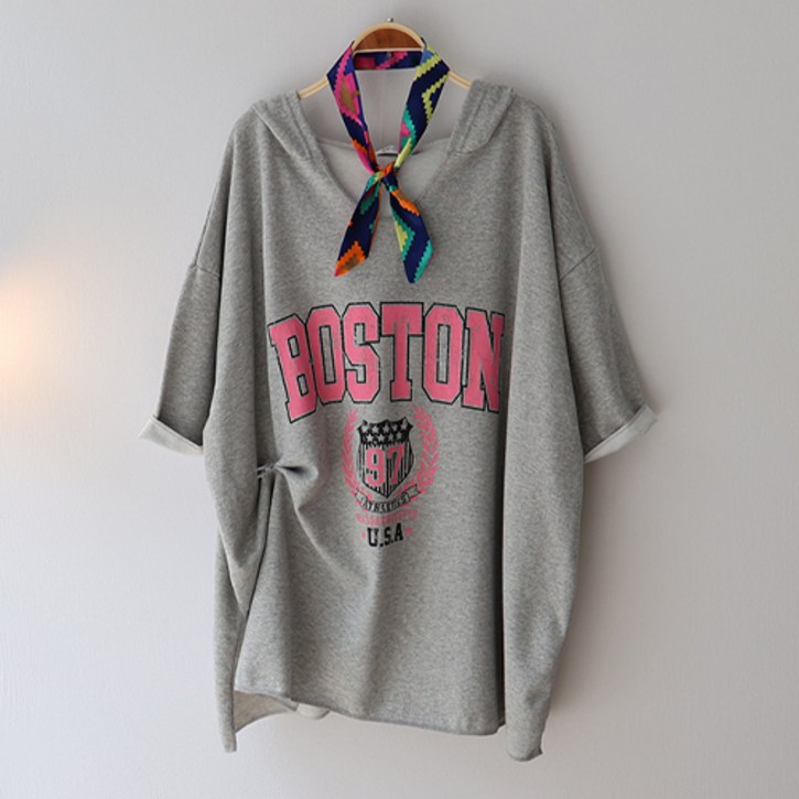 여름 티셔츠 반팔 보스턴 후드 롱티