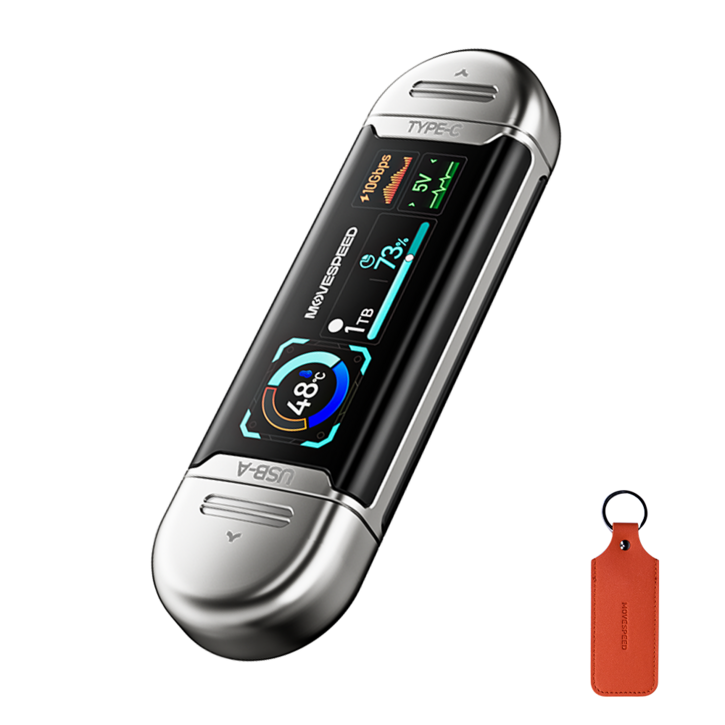 MOVESPEED SU10 외장 SSD 1090MBs USB 3.2 Gen2 C타입 듀얼 인터페이스, 상태 가시화 스크린 탑재 플래시 드라이브, 실버, 1TB