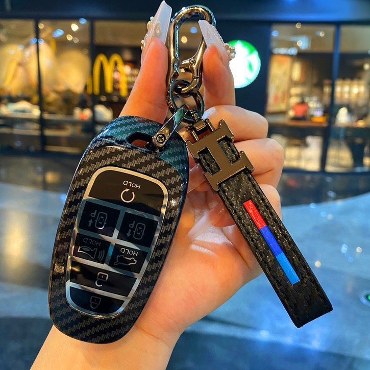 현대 호환 하드쉘 카본 패턴 차키 케이스, H05, 카본블랙