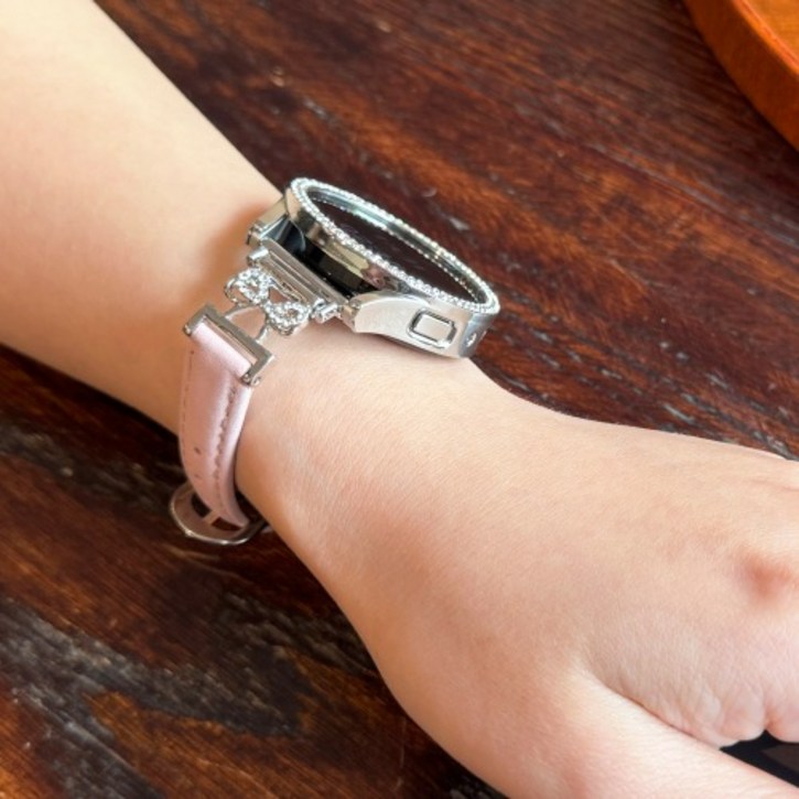 이유지 리본커넥터 갤럭시워치 발레코어 가죽 스트랩 8 7 6 5 4 시계줄 여성용 프로 액티브 클래식 FE 핑크스트랩 줄질, 화이트