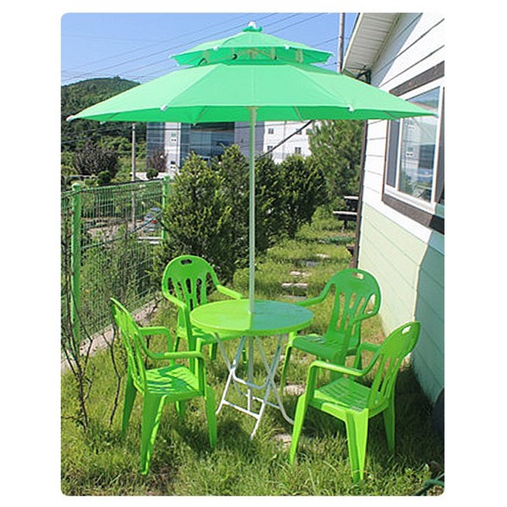 편의점테이블 4인세트 풀세트  테이블1의자4파라솔1물통받침대1  야외테이블세트