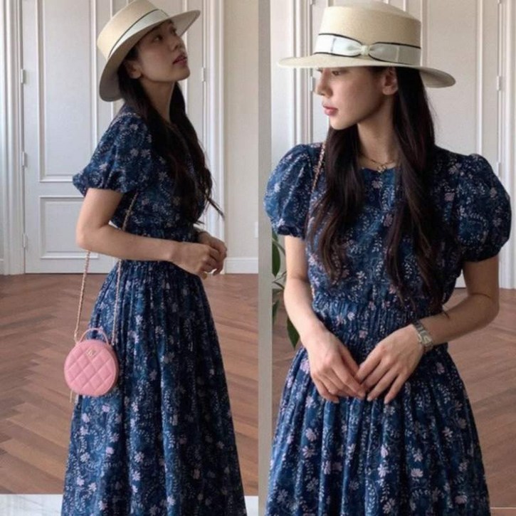 [위아썸머]꽃무늬 여름 블루롱원피스