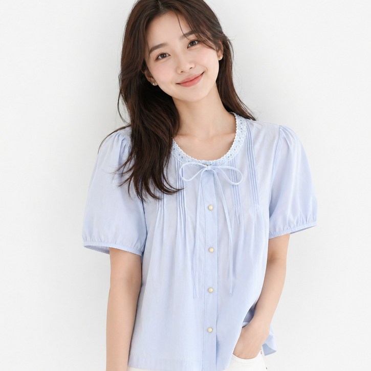 빌리즈빈 여성 셔링 레이스 블라우스 BS73