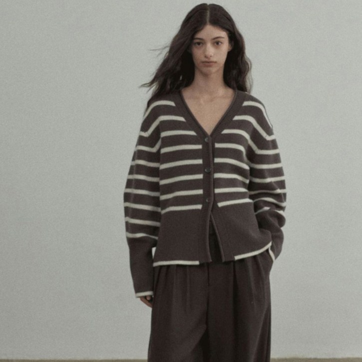 오벨르 obelle 봄 가을 겨울 여성 울 100 스트라이프 가디건