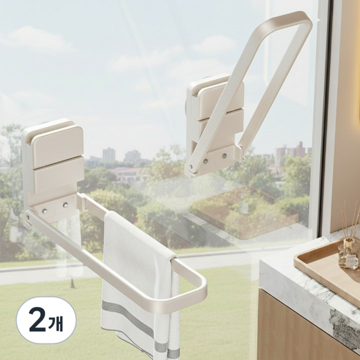 숨또 무타공 흡착식 다용도 현관 옷걸이 수건걸이, 2개, 크림화이트