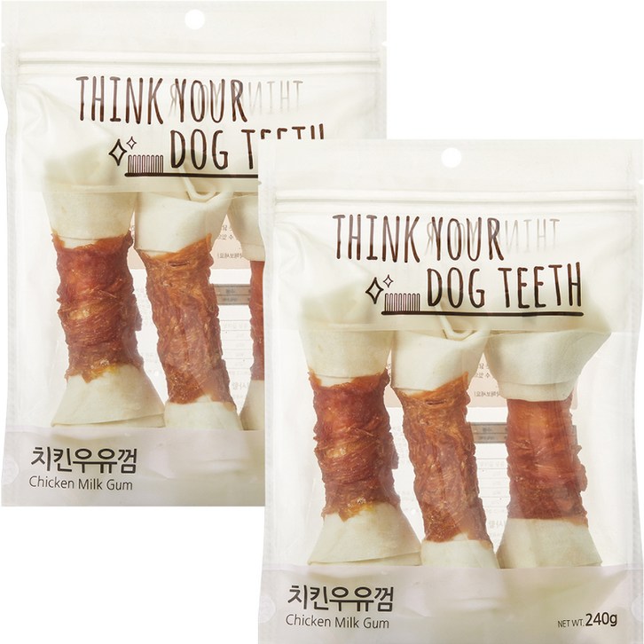 강아지 Think your dog teeth 치킨우유껌 대형 240g 3p, 2개, 치킨