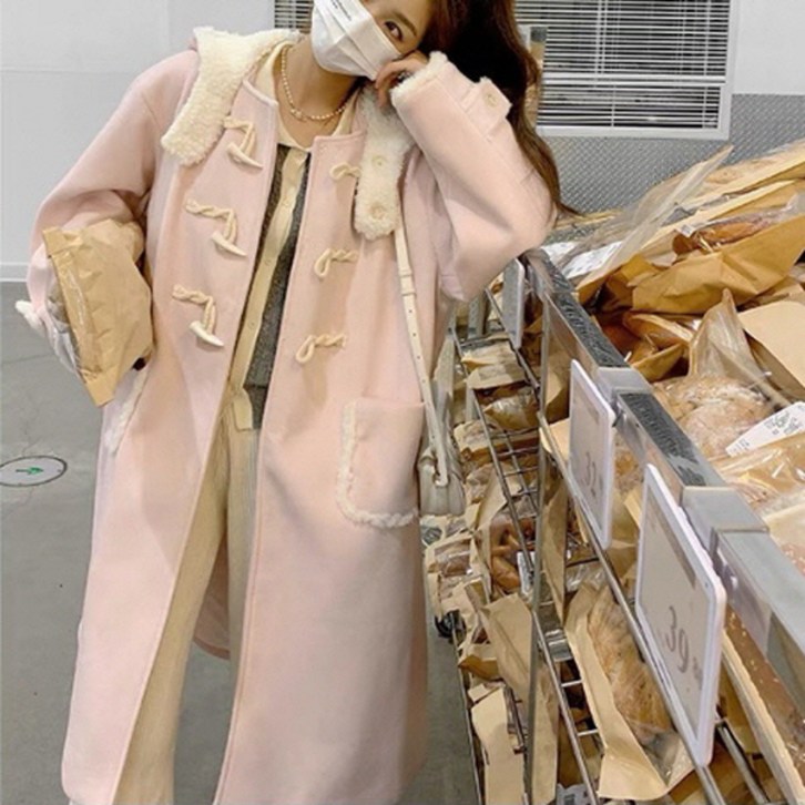 피어니스트 여성용 베이비핑크 후드 겨울코트