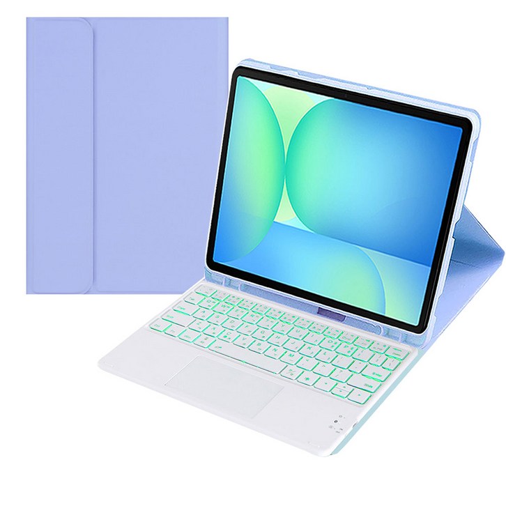 갤럭시탭 S10fe 탭S9fe S9 무선 LED 터치패드 키보드 북커버 케이스 S펜 수납, 라벤드, 1개