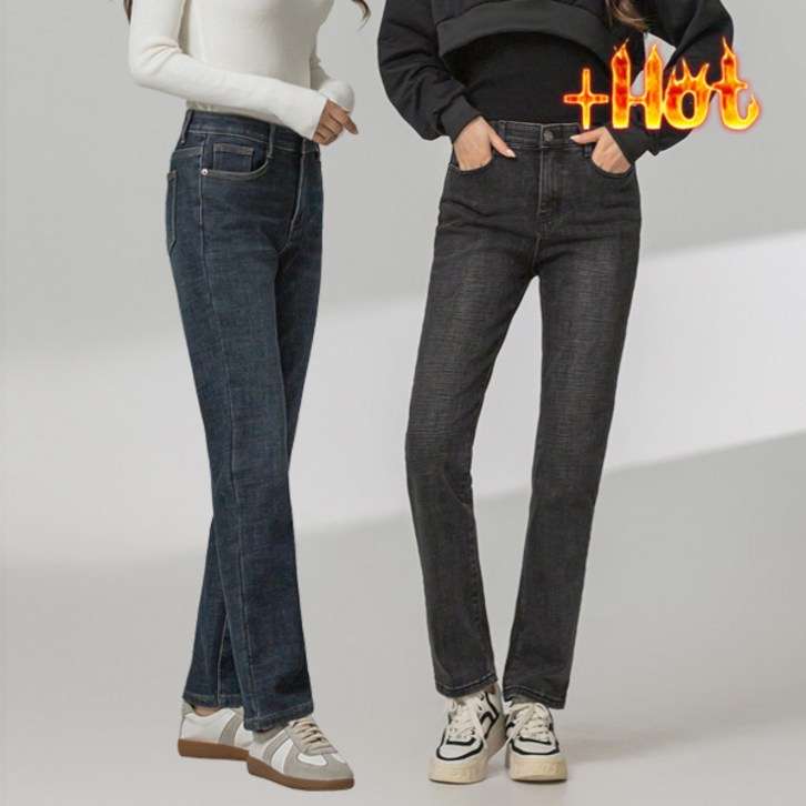 여성용 기모 본딩 일자 밴딩 스판 팬츠 2컬러 S3XL 빅사이즈 청바지