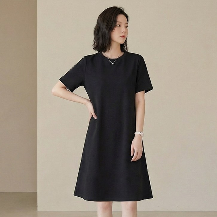 드마엘 이본 무지 반팔 미디원피스 2color 여성 원피스델로나