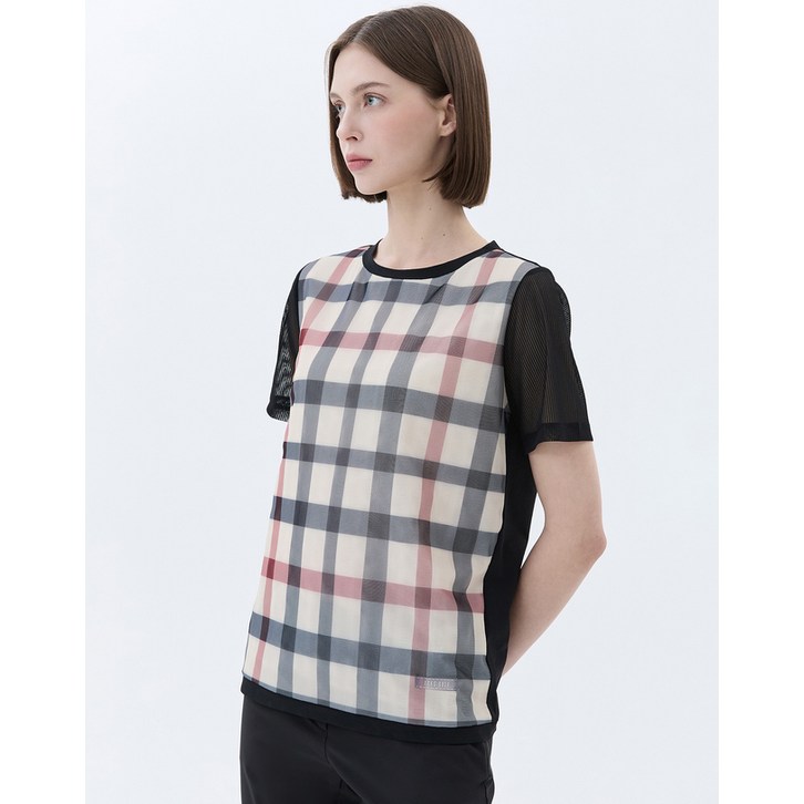 24SS 스테디셀러체크 프린트 반팔 티셔츠 BLACK WNTS4B320BK