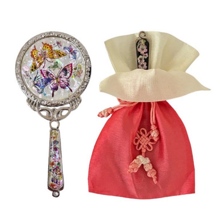 포미모어 자개손거울 전통 나전칠기 손잡이 공주손거울, 1개, 나비화이트