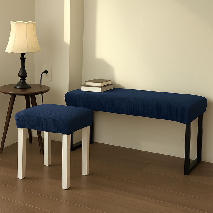 커버무드 심플 와플 벤치형 식탁의자 커버, 네이비 블루, 1개