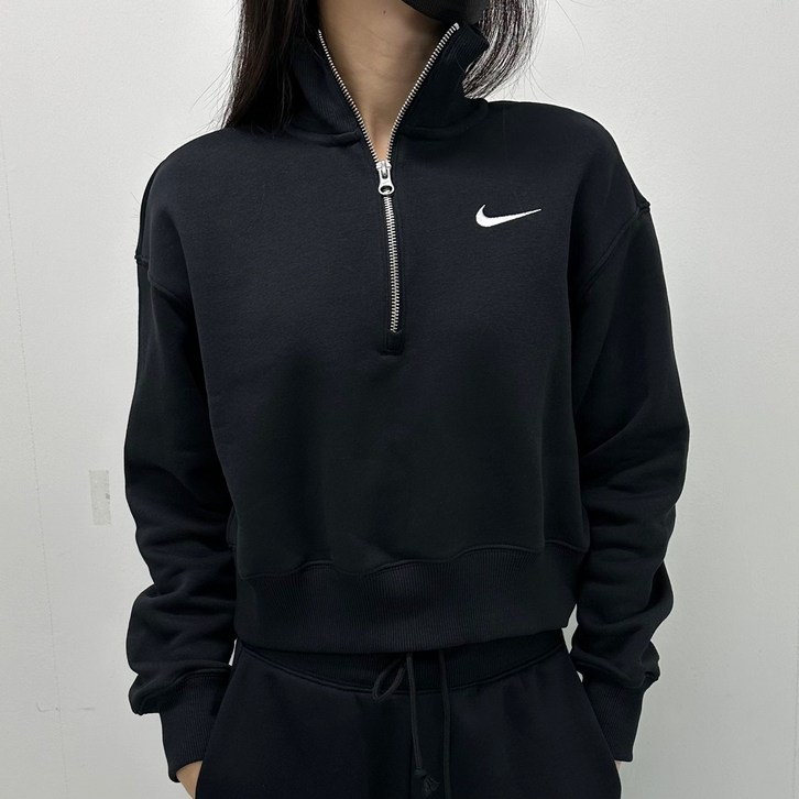 나이키 NSW 여성 맨투맨 크롭 기모 오버핏 플리스 하프 집업 긴팔 스웨트 셔츠 블랙 나이키 NSW 여성 맨투맨 크롭 기모 오버핏 플리스 하프 집업 긴팔 스웨트 셔츠 블랙