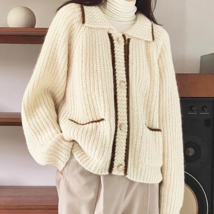 온미올렛 여성 카라넥 스웨터 니트 가디건 아우터 - 쇼핑뉴스