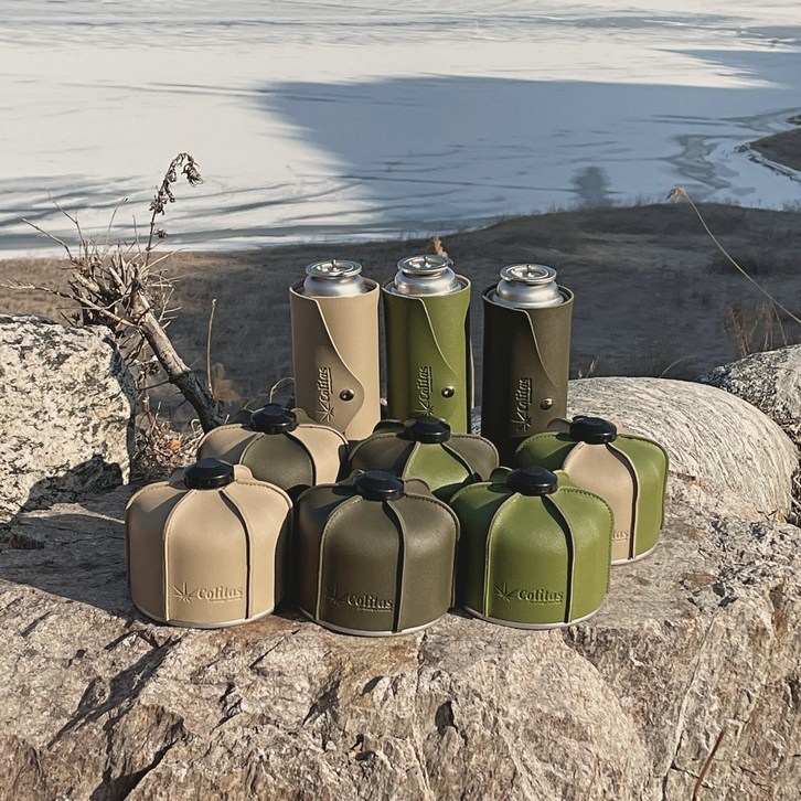 콜리타스 이소가스워머 부탄가스 워머 커버 캠핑 감성 미니멀 가죽 가스 케이스 230g, 카키올리브, 1개