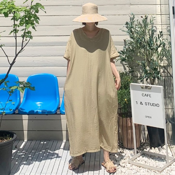 애플망고옷장 오버핏 고퀄린넨 반팔여름원피스 콜리롱원피스