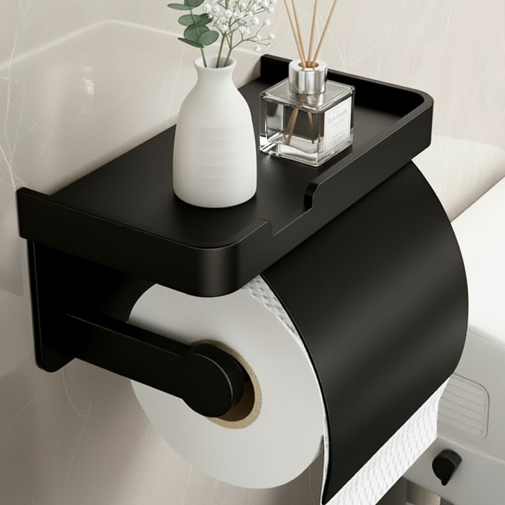 위드웰랩 무타공 선반형 화장지 휴지걸이, 1개, 커버형 블랙