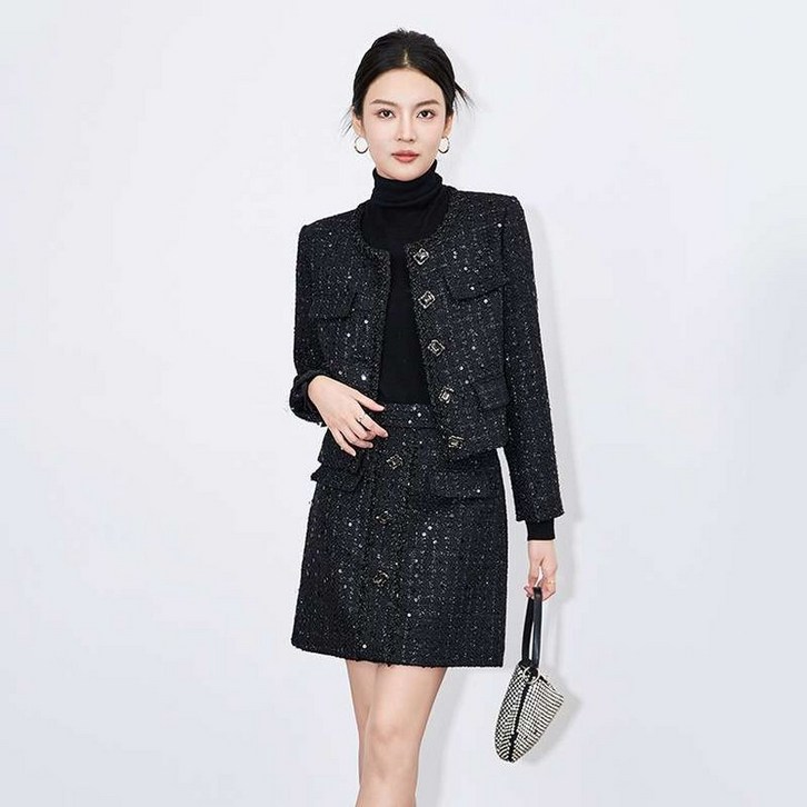 트위드 블랙 투피스 미니 정장 셋업코디 세트
