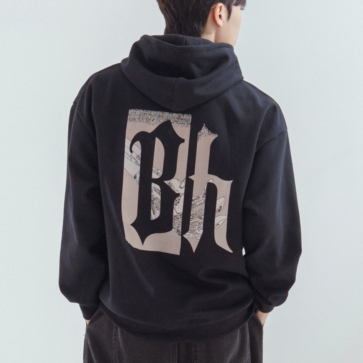 스몰더 남자 오버핏 프린팅 후드 맨투맨 1405