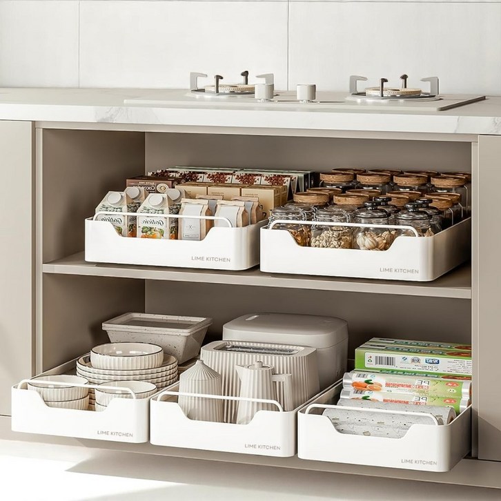 라임키친 슬라이딩 선반 무타공 접착식 주방 레일 서랍 하부장