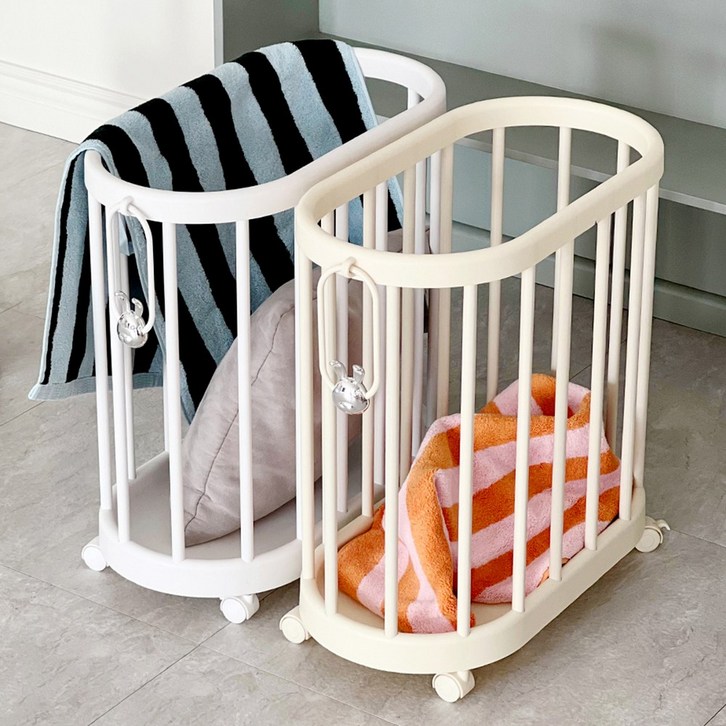 SNS핫템 루시아이 토끼 핸들 틈새 빨래바구니, 화이트