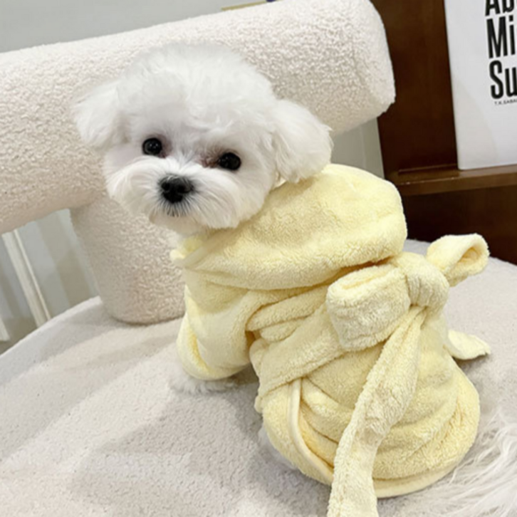 슈프렌 펫 빠른 흡수 속건 후드 샤워 가운 타월 사계절용, 1개, 크림옐로우 슈프렌 펫 빠른 흡수 속건 후드 샤워 가운 타월 사계절용, 1개, 크림옐로우