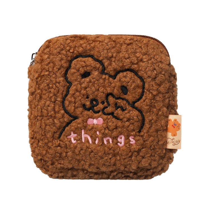 리틀데이지 올 뉴 뽀글이 사각 시크릿파우치 납작이 메이크업 가방속정리 귀여운 양털 곰돌이 캐릭터 생리대보관 파우치