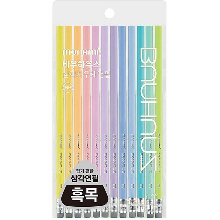 모나미 바우하우스 파스텔 삼각지우개 연필 HB 12본입